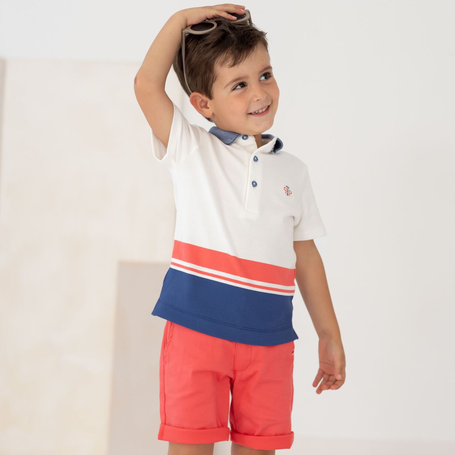 Boys White Striped Polo Shirt, 1, hi-res image number null