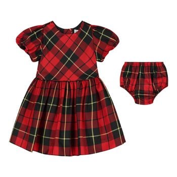 Baby Girls Red & Black Tartan Taffeta Dress Set