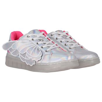 Girls Iridescent Silver Butterfly Wings Trainers