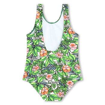 Girls Green Floral Swimsuit