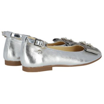 Girls Silver Ballerina Bow Shoes