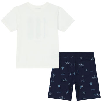 Boys White & Navy Skateboard Shorts Set