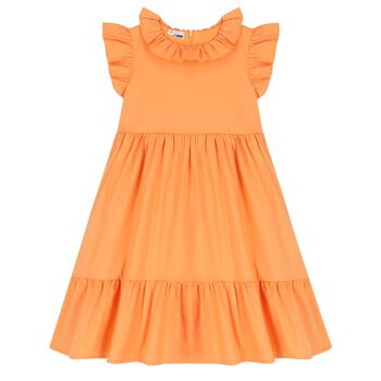 فستان بنات مكشكش باللون البرتقالي