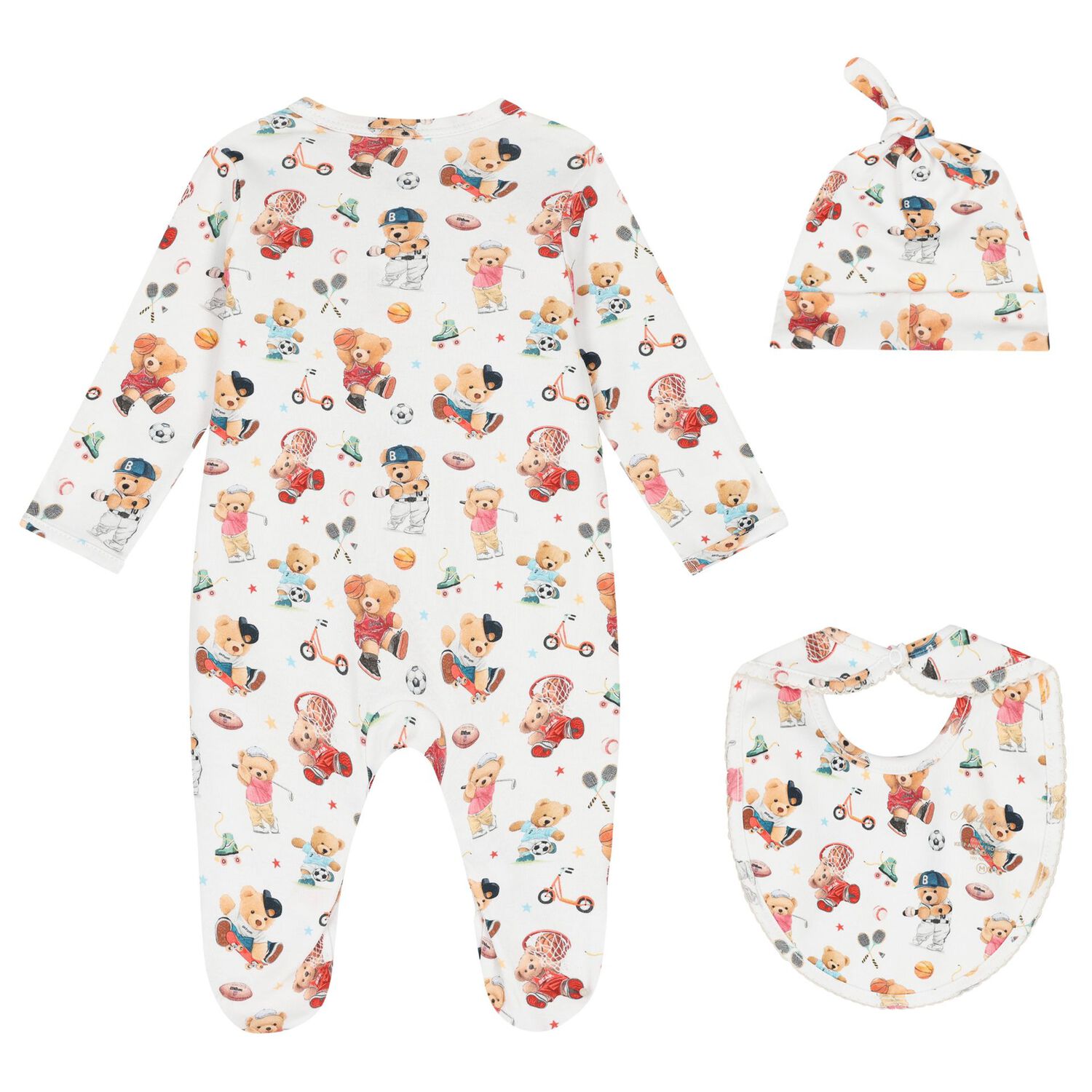 طقم ملابس القطن باللون العاجي على شكل دب مرح, 1, hi-res