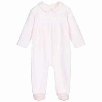 Baby Girls Pink Velour Babygrow