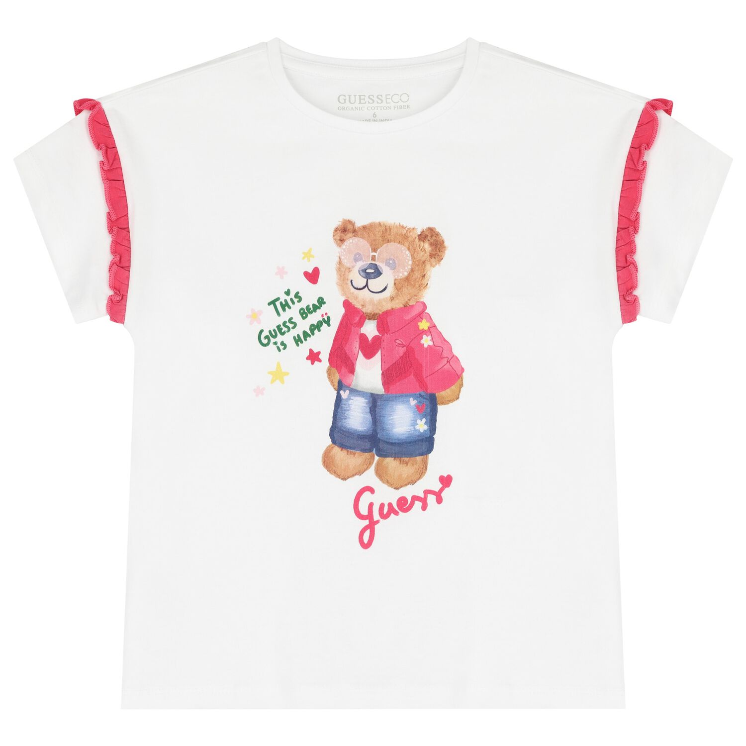 تي شيرت بطبعة دب تيدي باللون أبيض للبنات, 1, hi-res