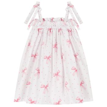 Girls White & Pink Bow Beach Dress