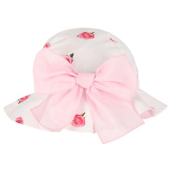قبعة بنات بزهرة باللون الأبيض والوردى