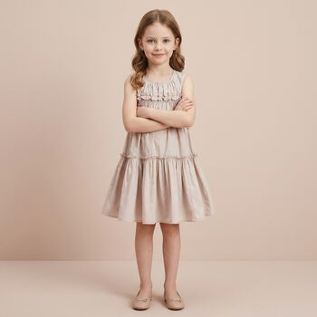 Girls Gold Poplin Ruffle Dress