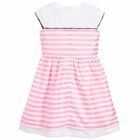 Girls Pink & White Striped Dress, 1, hi-res
