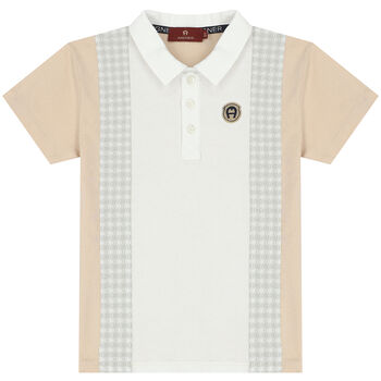 Boys White & Beige Logo Polo Shirt