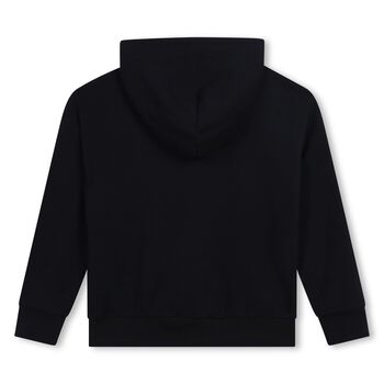 Girls Black Rhinestone Logo Hooded Top