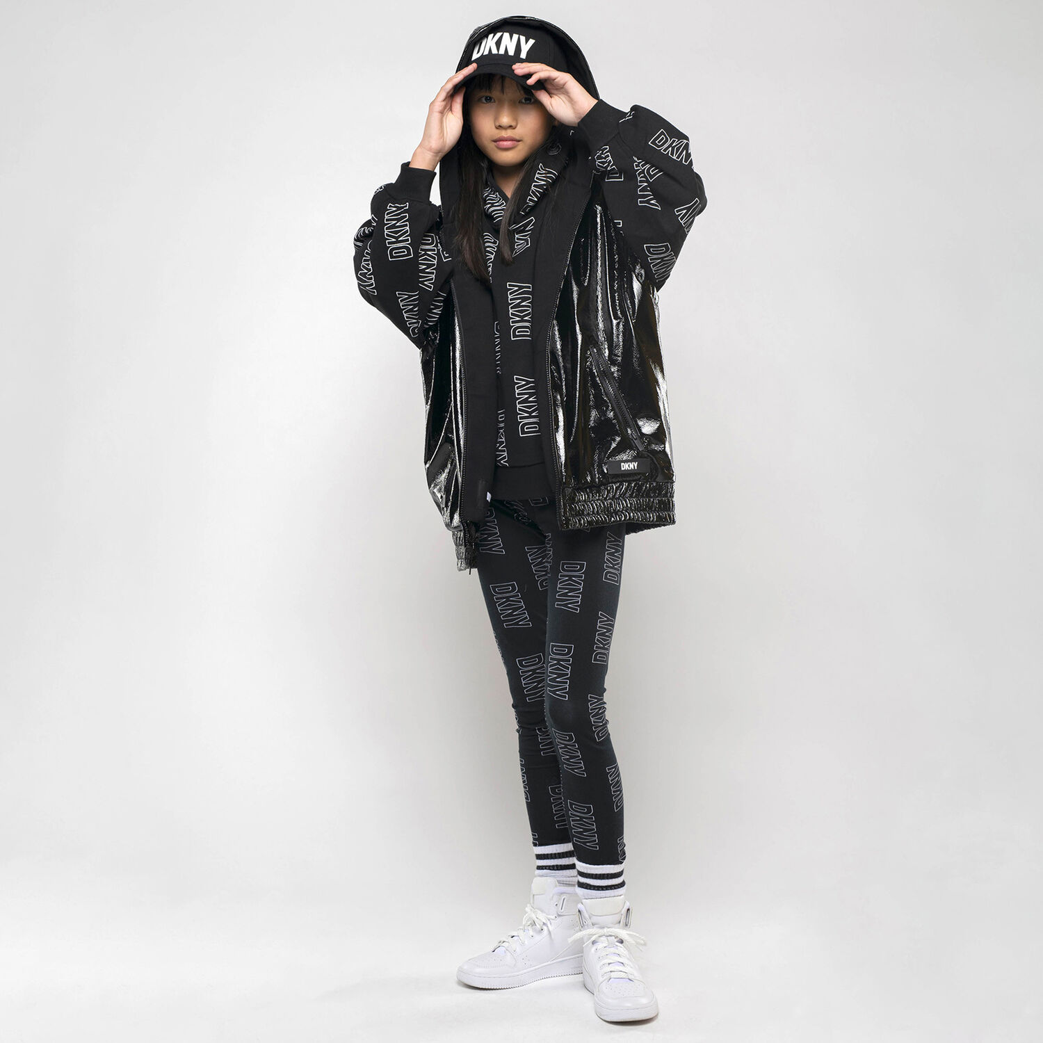 Girls Black Logo Leggings, 1, hi-res