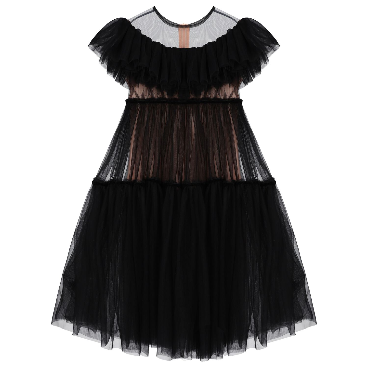Girls Black Tulle Dress, 1, hi-res