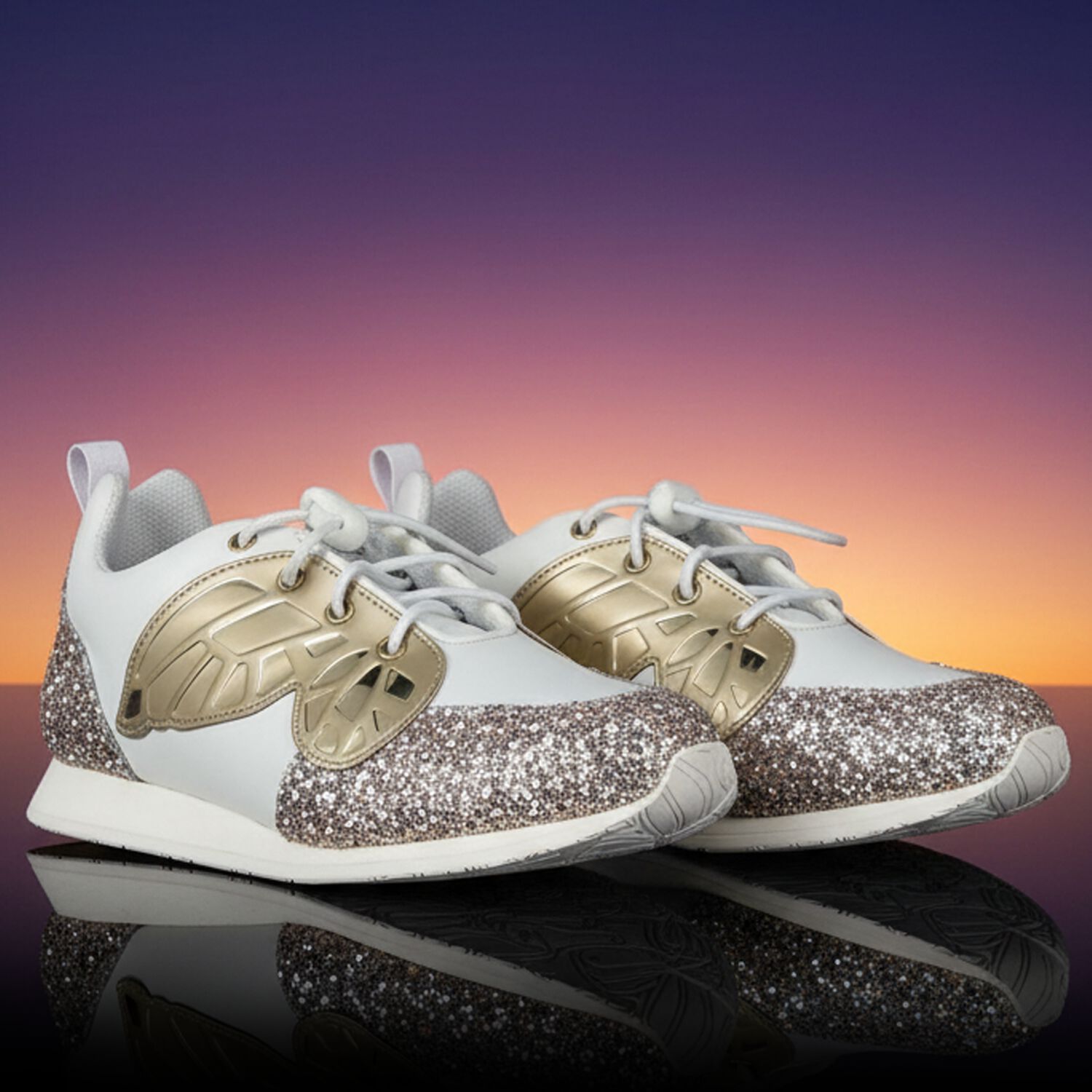Girls White Embellished Butterfly Trainers, 1, hi-res