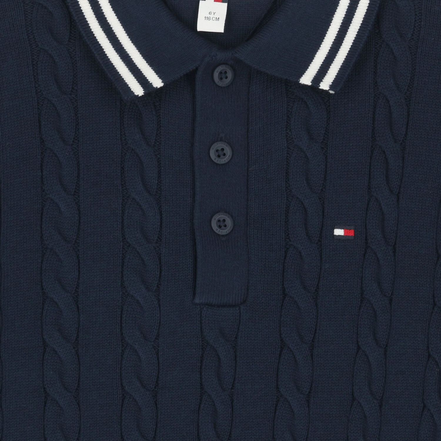 Boys Navy Blue Cable Knit Polo Shirt, 1, hi-res