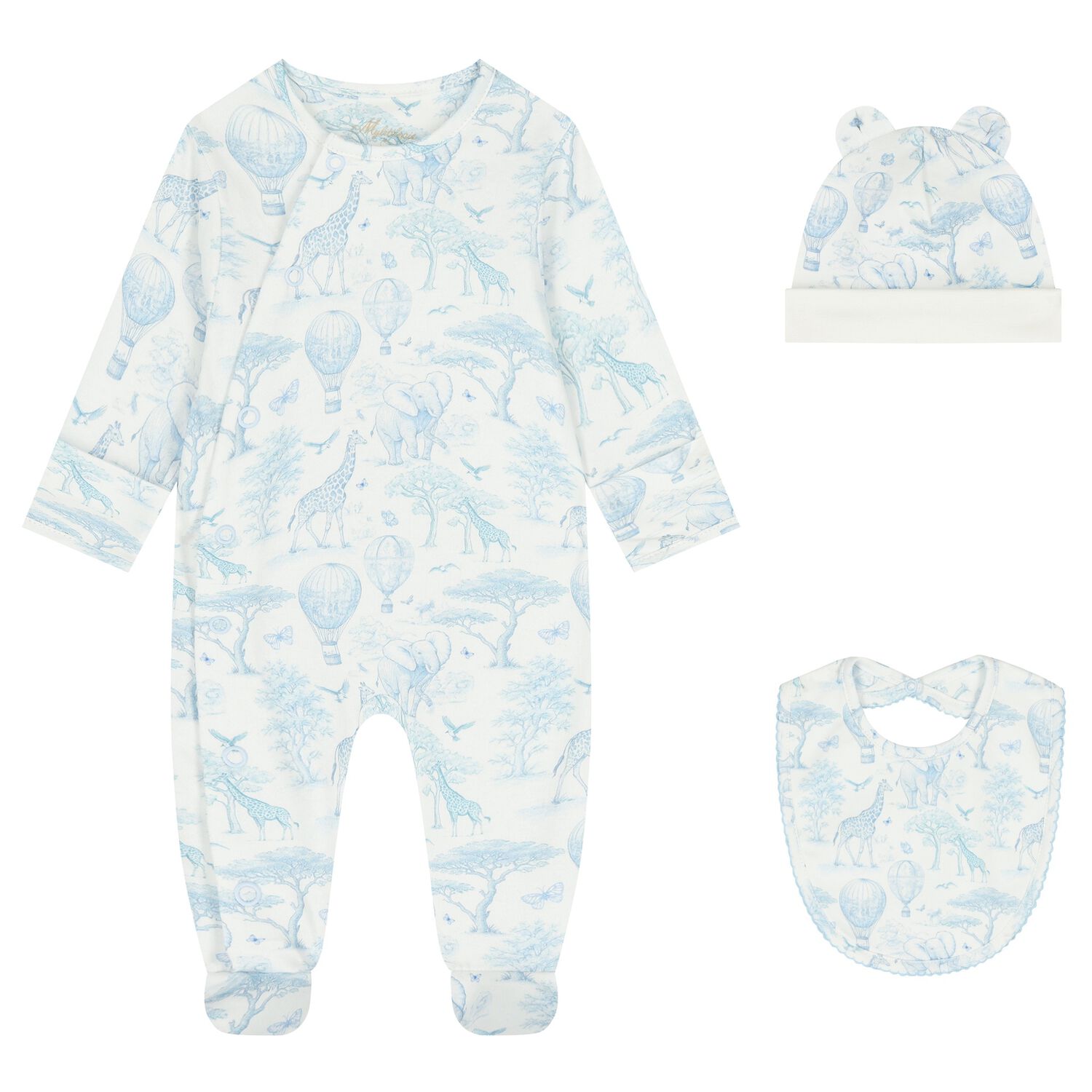 Baby Boys White & Blue Africa Babygrow Gift Set, 1, hi-res