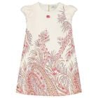 فستان بنات باكمام منفوخه باللون العاجى والوردى , 2, hi-res