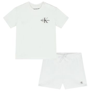 Baby Boys White Logo Shorts Set