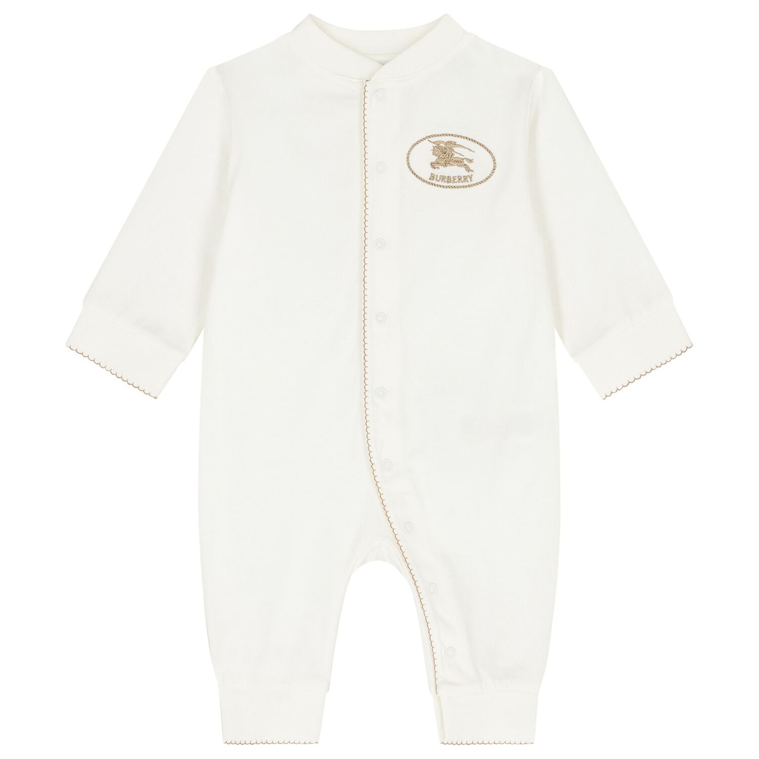 Ivory Embroidered Knight Logo Romper, 1, hi-res