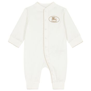 Ivory Embroidered Knight Logo Romper