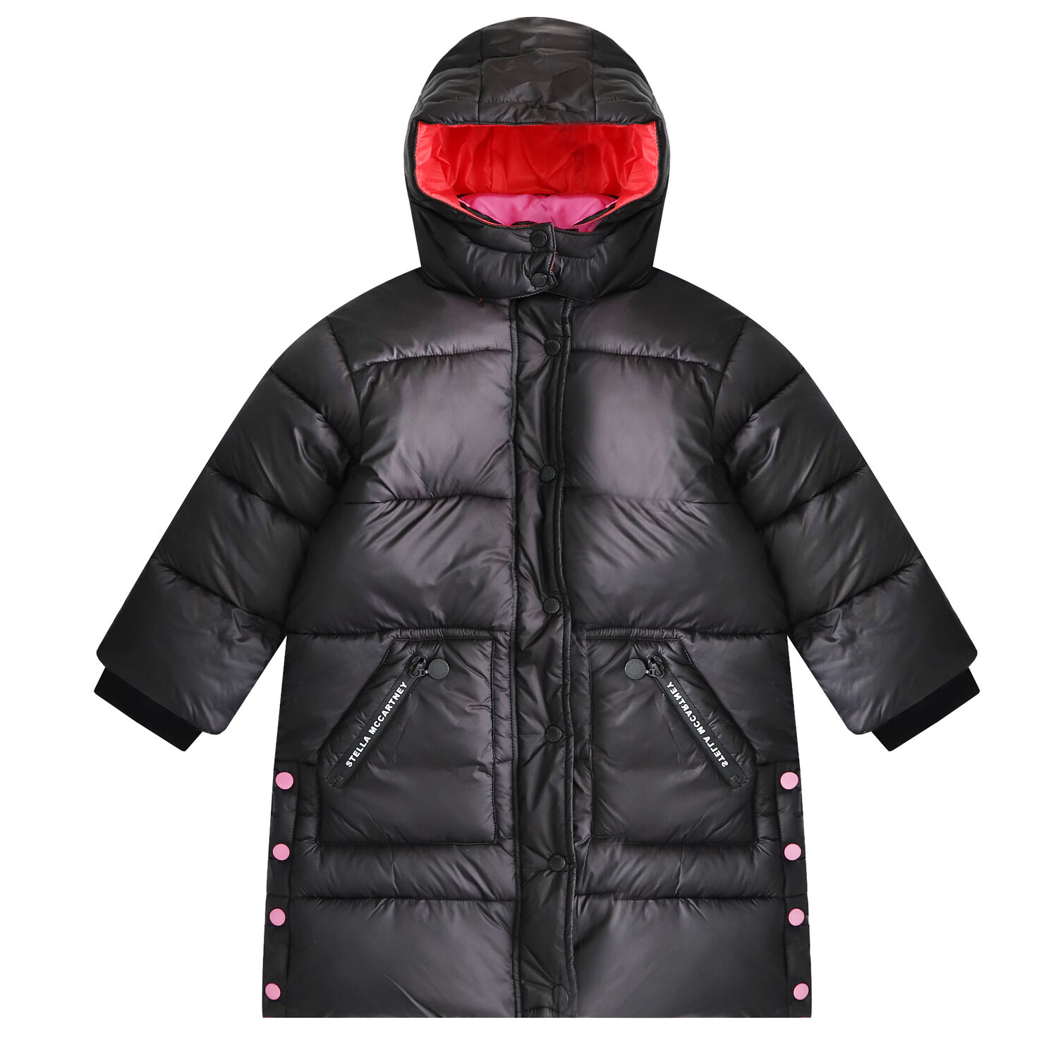 Girls Black Logo Puffer Coat, 1, hi-res