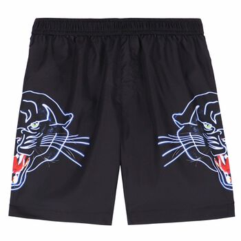 Boys Black Printed Swim Shorts