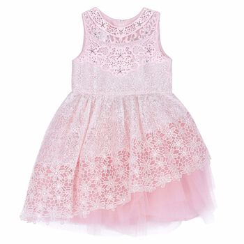 Girls Pink Lace Embellished Dress