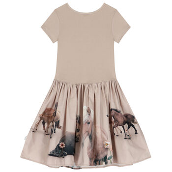Girls Beige Horse Dress
