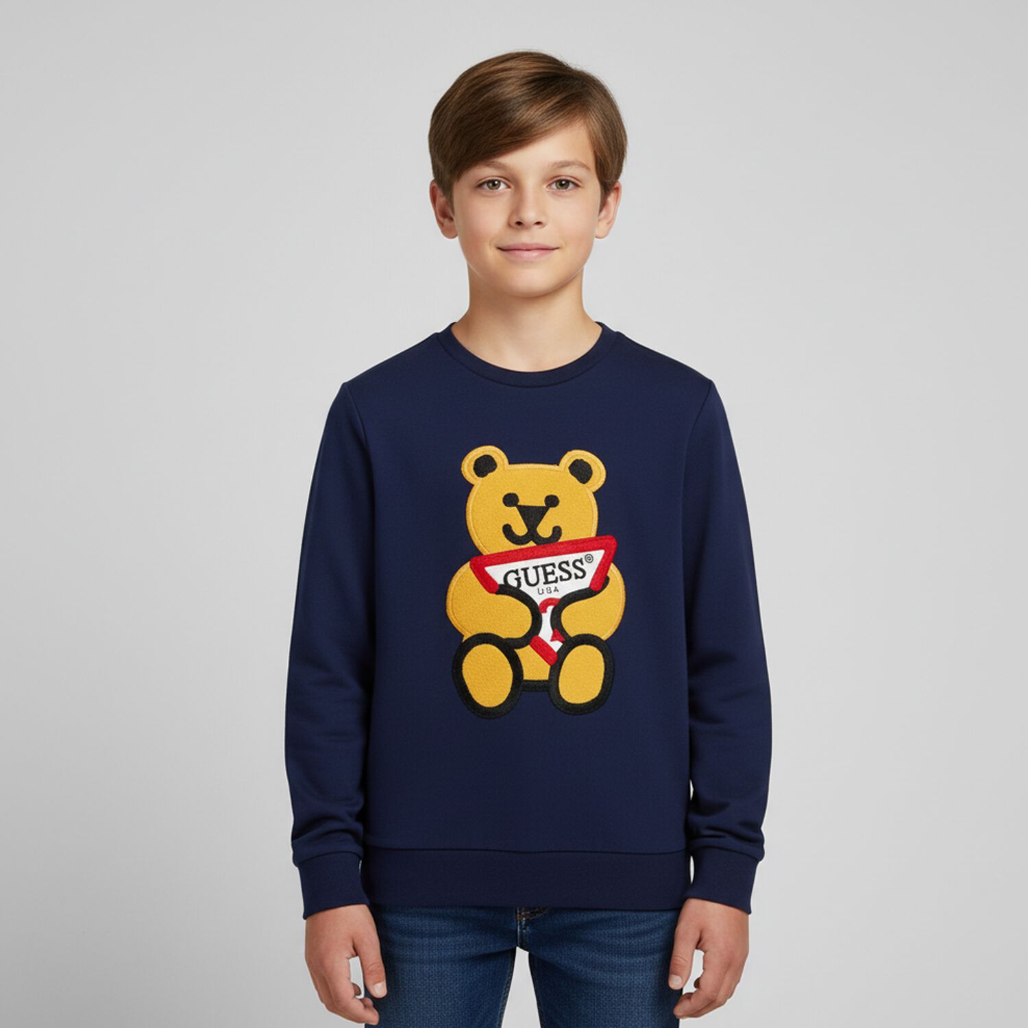 Boys Navy Teddy Logo Sweatshirt, 1, hi-res image number null