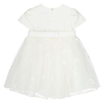 Younger Girls White Bow Tulle Dress