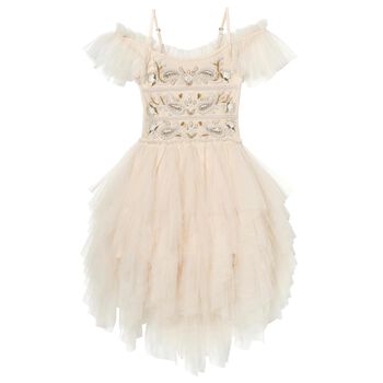 Girls Beige Embellished Tulle Dress