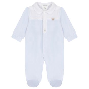 Baby Boys Blue & White Teddy Bear Babygrow
