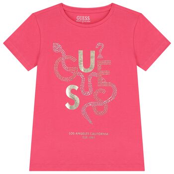 Girls Pink Logo Rhinestone T-Shirt