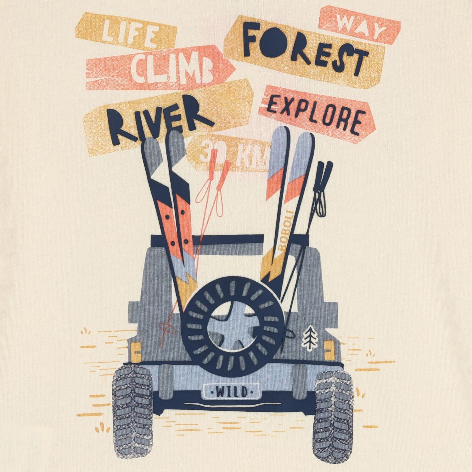 توب بطبعة سيارة بأكمام طويلة للأولاد باللون البيج, 1, hi-res