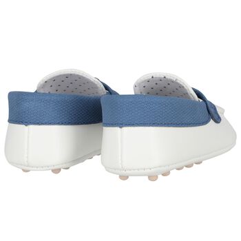 Baby Boys White & Navy Pre-Walker Moccasins, 2 Baby Boys White & Navy Pre-Walker Moccasins