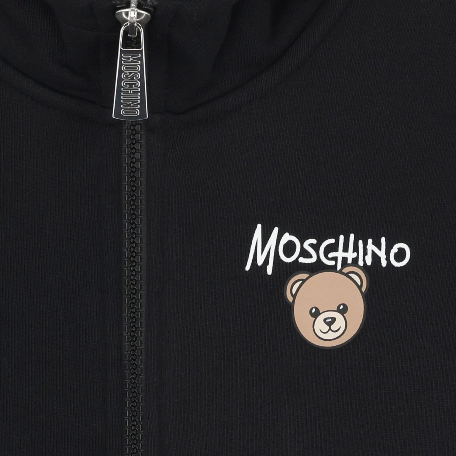 Black Teddy Bear Logo Hooded Zip Up Top, 1, hi-res