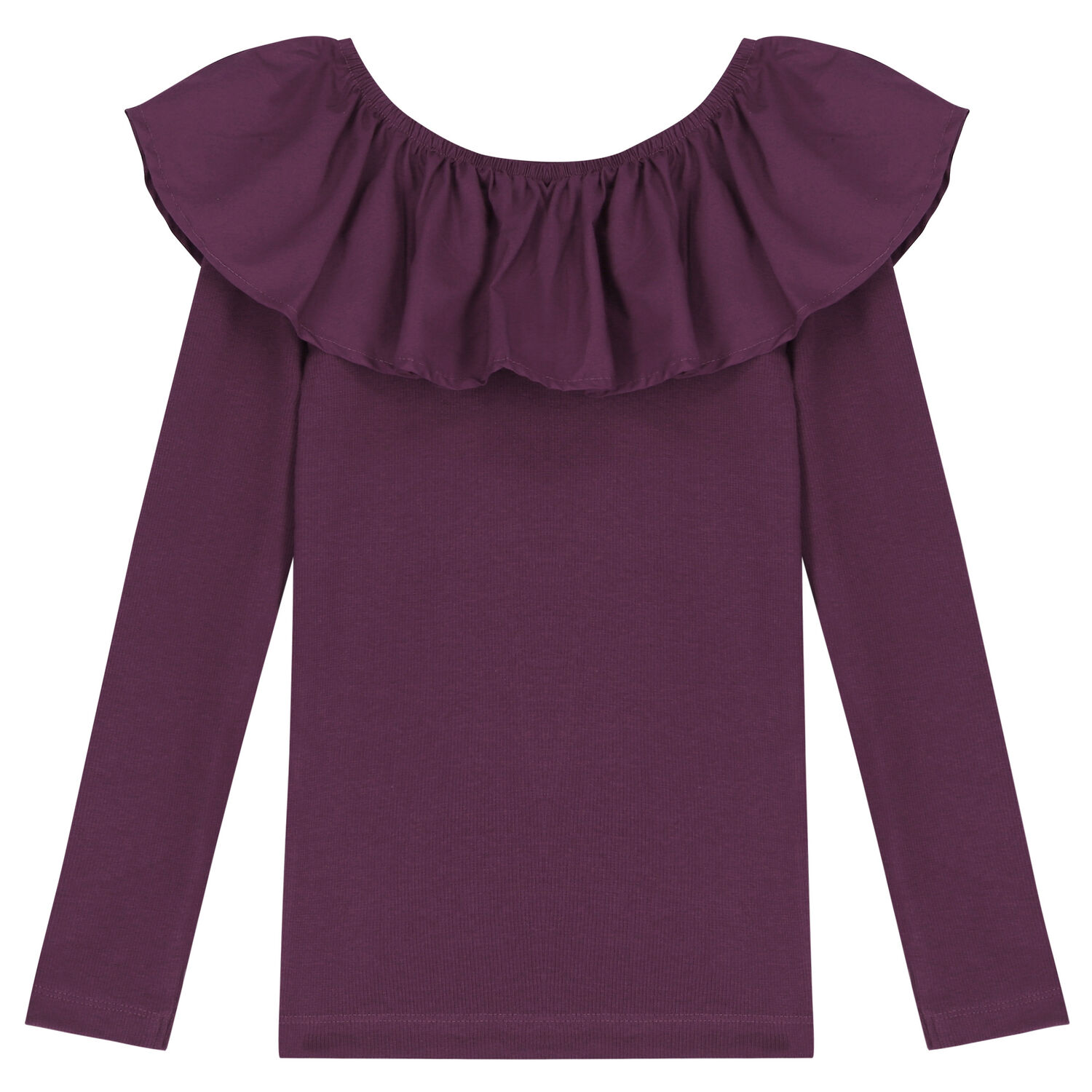 Girls Purple Ruffle Long Sleeve Top, 1, hi-res