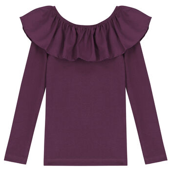 Girls Purple Ruffle Long Sleeve Top