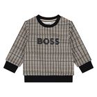 Younger Boys Black, Beige & White Checked Logo Sweatshirt, 1, hi-res