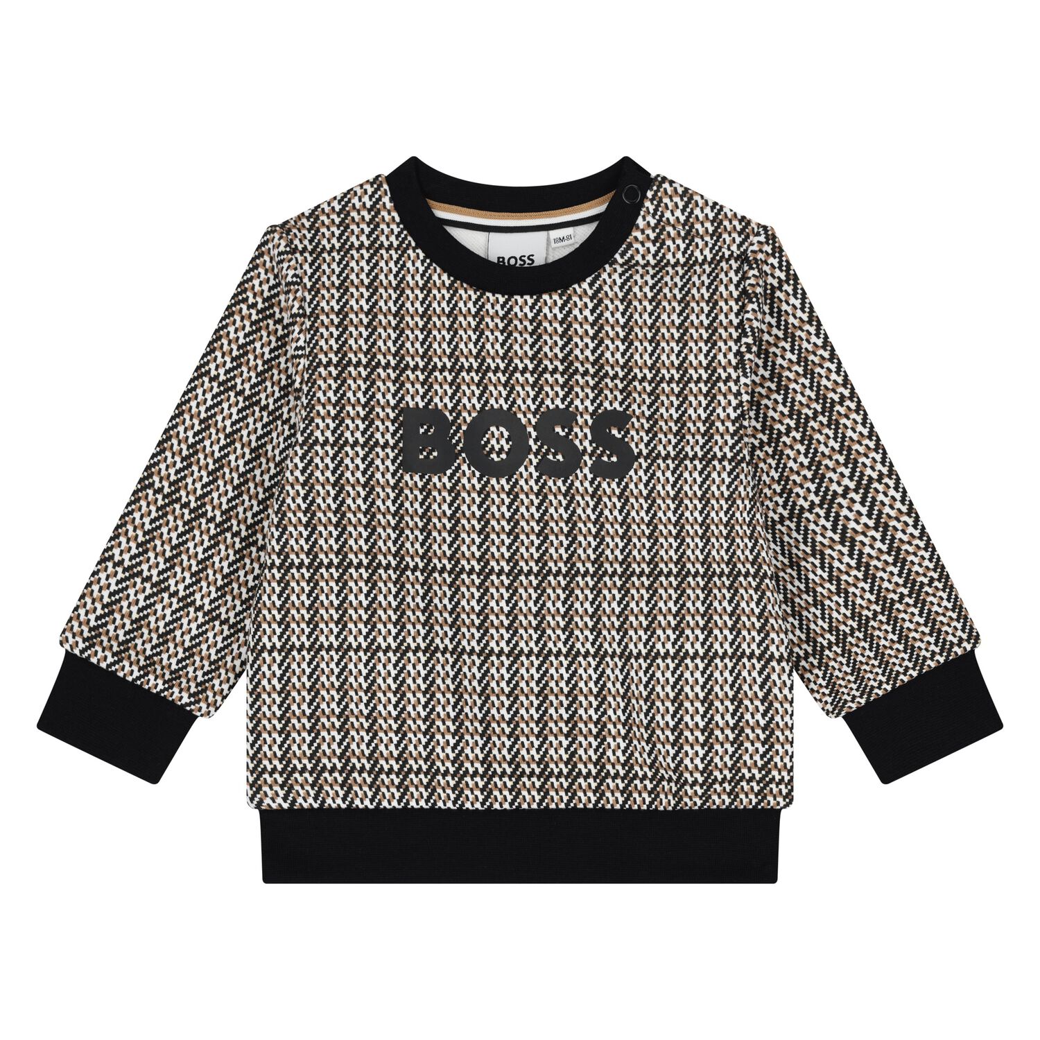Younger Boys Black, Beige & White Checked Logo Sweatshirt, 1, hi-res