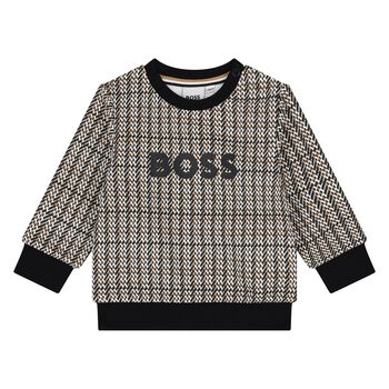 Younger Boys Black, Beige & White Checked Logo Sweatshirt