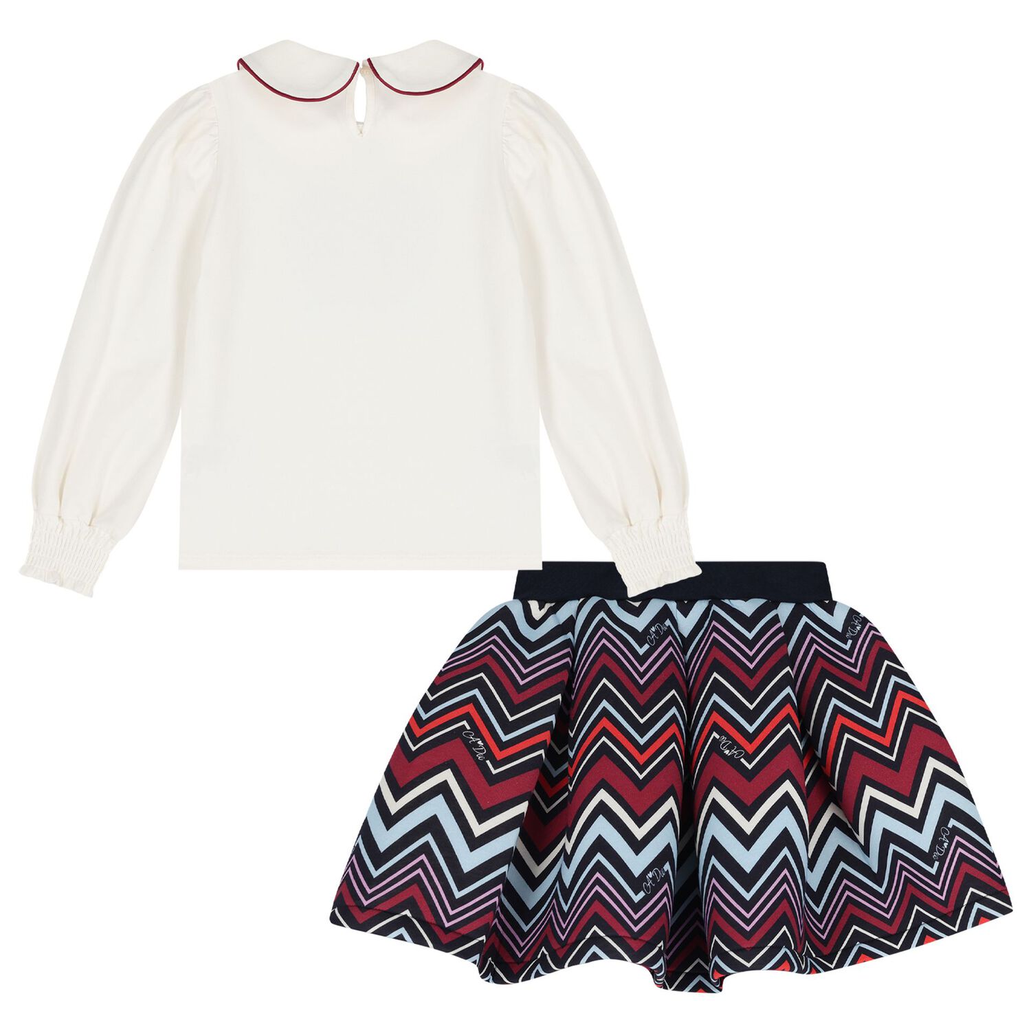 Girls Multi-Coloured Zig Zag Skirt Set, 1, hi-res