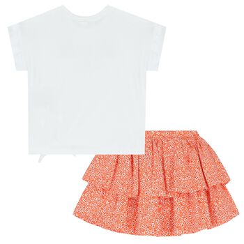 Girls White & Orange Skirt Set