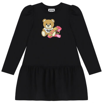 Girls Black Teddy Bear Logo Dress