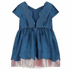 Girls Blue & Rose-Gold Bow Dress, 2, hi-res
