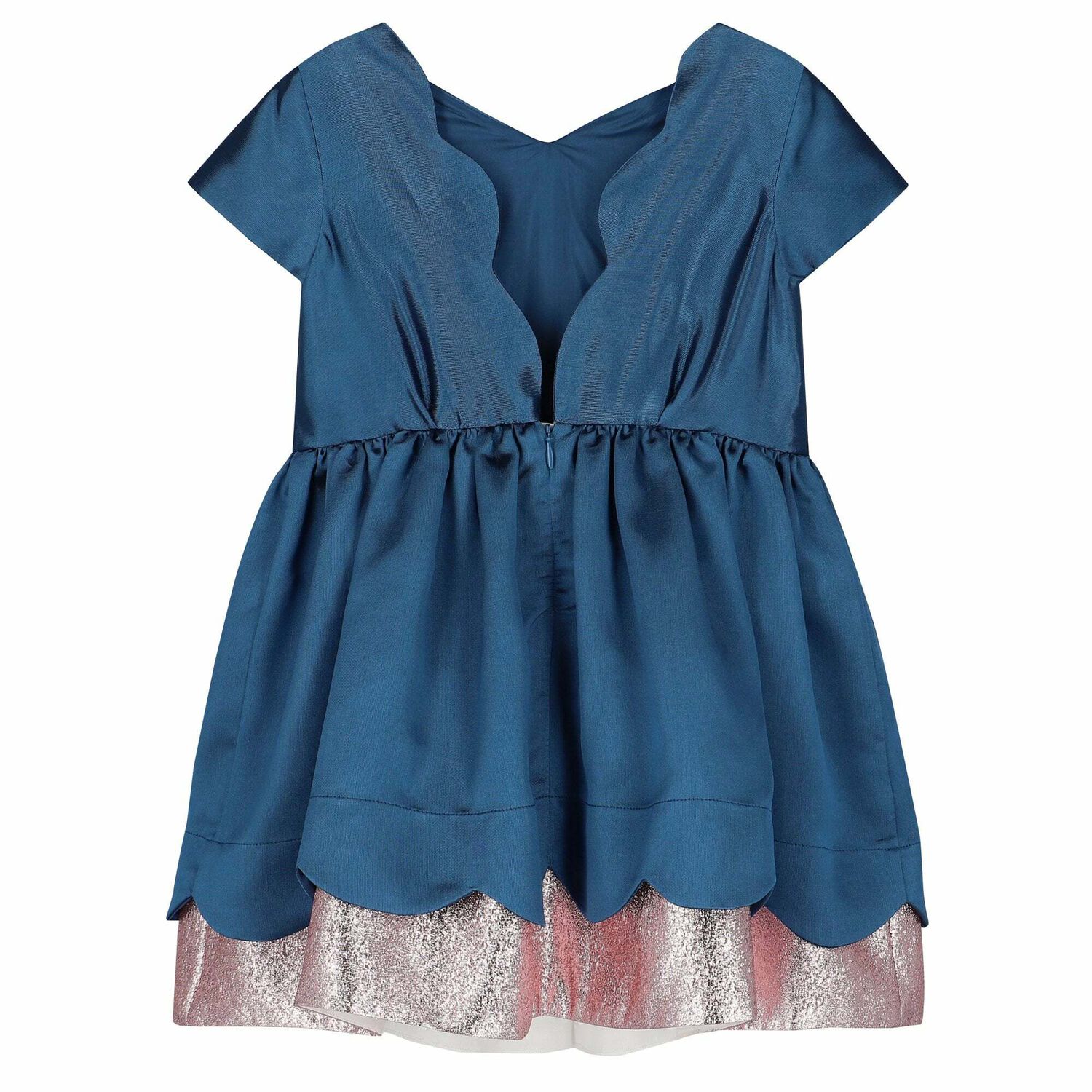 Girls Blue & Rose-Gold Bow Dress, 2, hi-res image number null