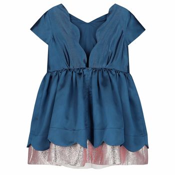 Girls Blue & Rose-Gold Bow Dress