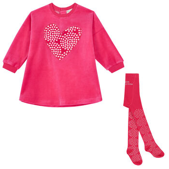 Girls Pink Heart Dress Set