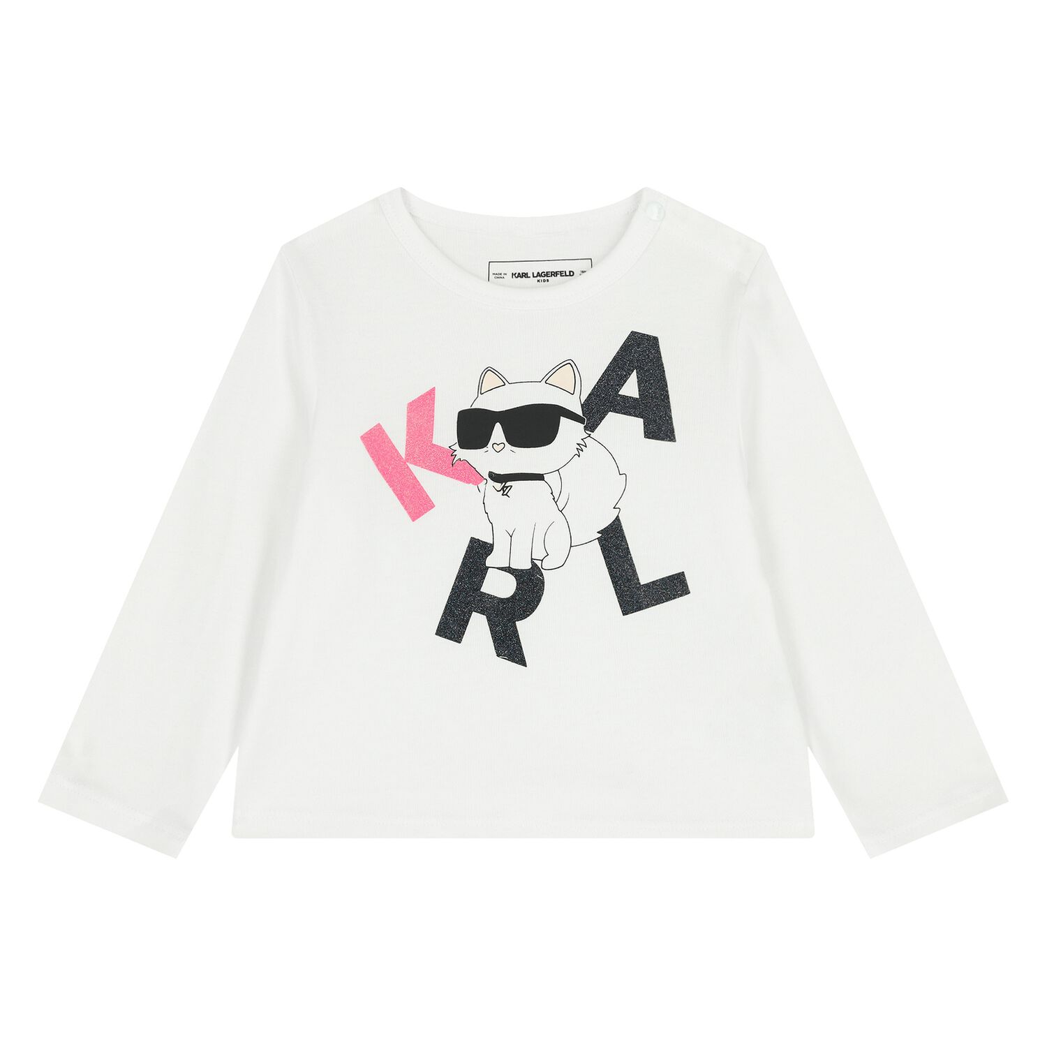 Younger Girls White Choupette Long Sleeve Top, 1, hi-res